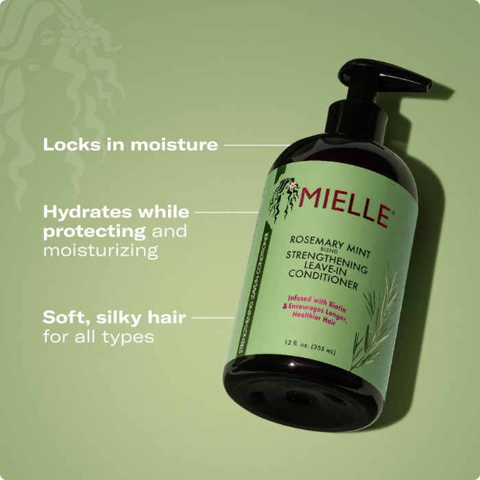 Mielle Organics Rosemary Mint Leave-In Conditioner, Biotin and Rosemary Hydration for Strong, Healthy Hair - 355ml
