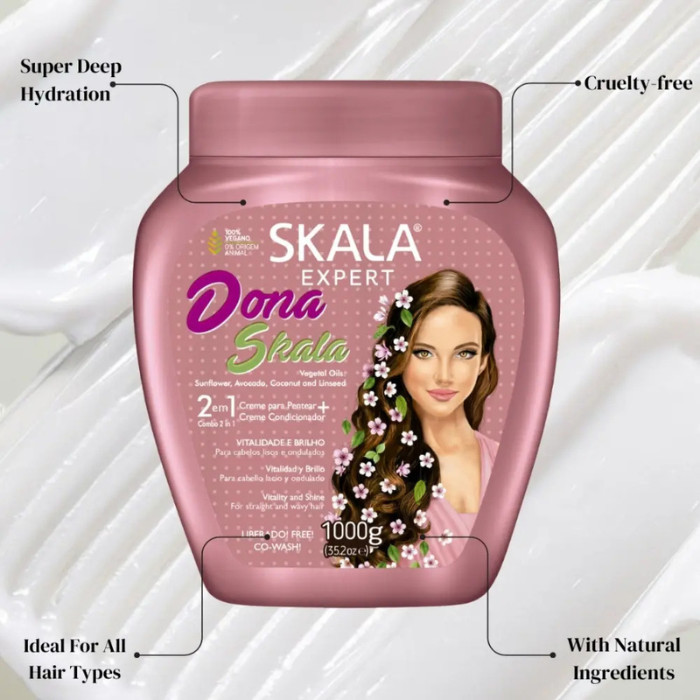 Skala Expert Dona Skala 2-in-1 Vitality Hair Cream, Nourishing Co-Wash, Leave-In for Wavy and Straight Hair - 1000g
