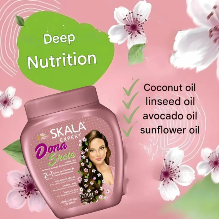 Skala Expert Dona Skala 2-in-1 Vitality Hair Cream, Nourishing Co-Wash, Leave-In for Wavy and Straight Hair - 1000g