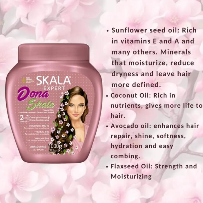 Skala Expert Dona Skala 2-in-1 Vitality Hair Cream, Nourishing Co-Wash, Leave-In for Wavy and Straight Hair - 1000g