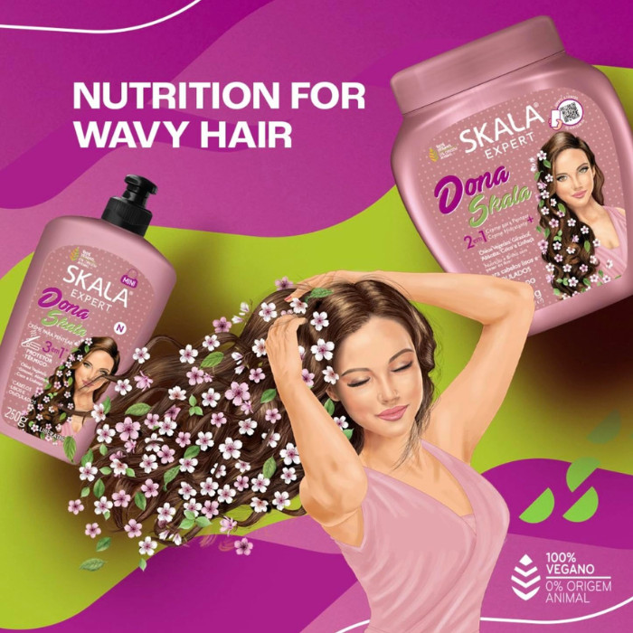 Skala Expert Dona Skala 2-in-1 Vitality Hair Cream, Nourishing Co-Wash, Leave-In for Wavy and Straight Hair - 1000g