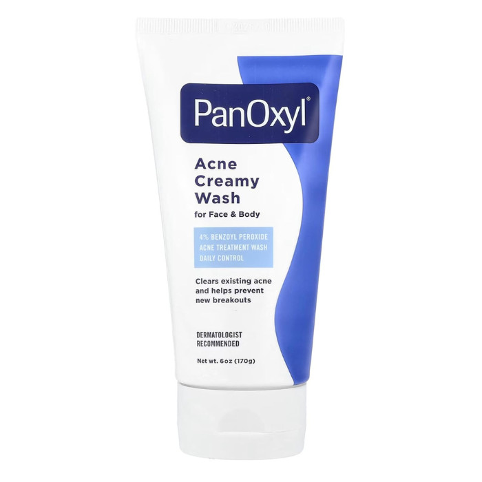 PanOxyl Acne Creamy Wash - 4% Benzoyl Peroxide Daily Cleanser for Sensitive, Acne-Prone Skin on Face & Body 6 oz