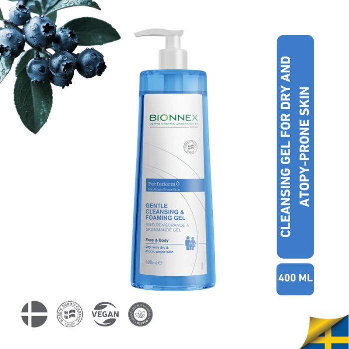 Bionnex Perfederm Gentle Cleansing Foaming Gel, Face and Body Wash for Dry and Sensitive Skin, 400ml