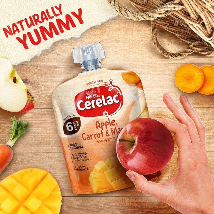 Nestle Cerelac Puree Baby Food Apple Carrot & Mango, 100% Natural Fruit and Veg Blend with Vitamin C, 90g