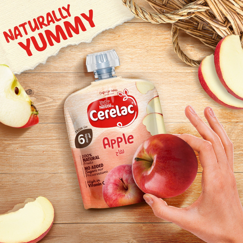 Nestle Cerelac Puree Baby Food Apple, 100% Natural Fruit with Vitamin C for Babies 6+ Months, 90g