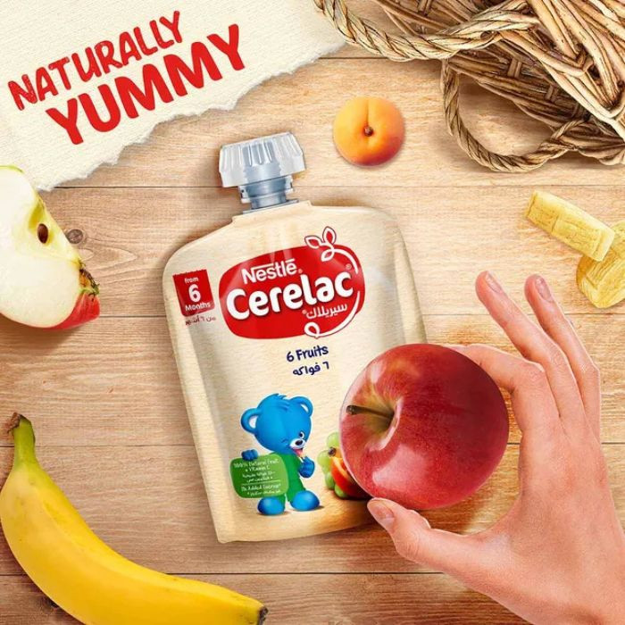 Nestle Cerelac Puree, 6 Fruits, Nutritious Baby Food with Vitamin C, 100% Natural Ingredients, 90g