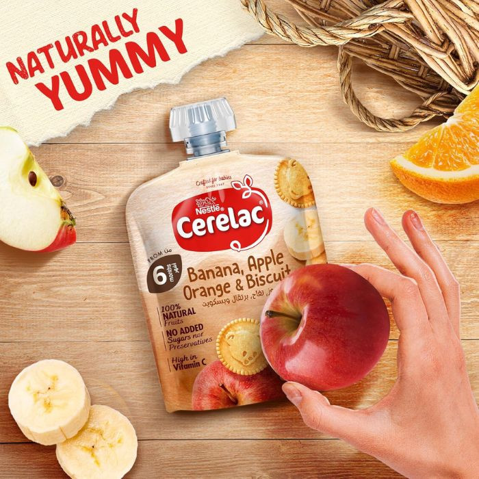 Cerelac Puree Baby Food Banana, Orange and Biscuit, 100% Natural Fruits, Fortified with Vitamin C, 90g