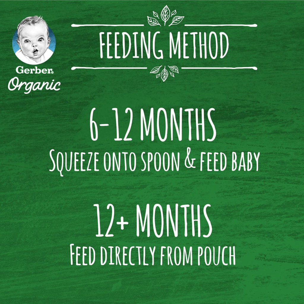 Gerber Organic Puree Baby Food Apple, 100% Organic Fruit Puree for Babies 6+ Months, No Added Sugar, 90g