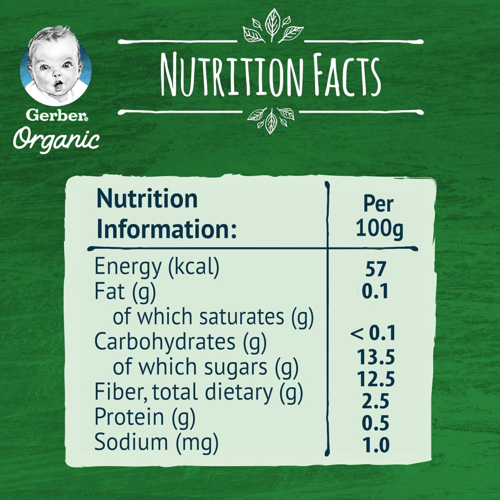 Gerber Organic Puree Baby Food Pear, 100% Organic Fruit Puree for Babies 6+ Months, No Added Preservatives, 90 g