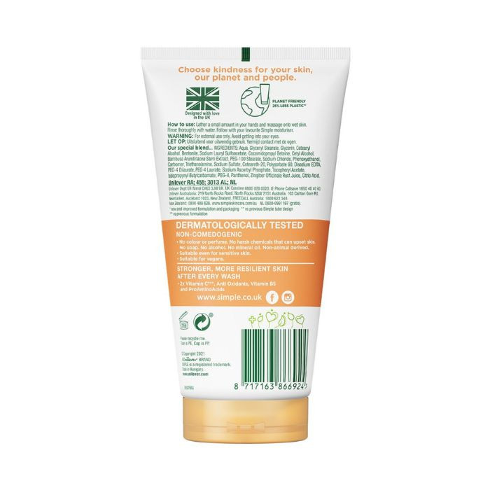 Simple Protect N Glow Facial Wash Gentle Brightening Cleanser for Soft, Radiant, and Healthy Skin, 150ml