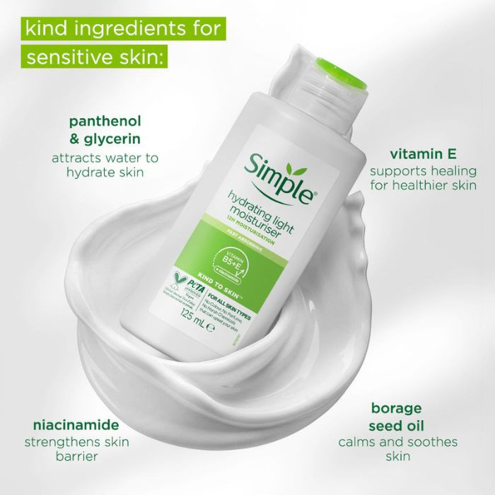 Simple Kind to Skin Hydrating Light Facial Moisturizer Lightweight, 12-Hour Hydration for Sensitive Skin, 125ml