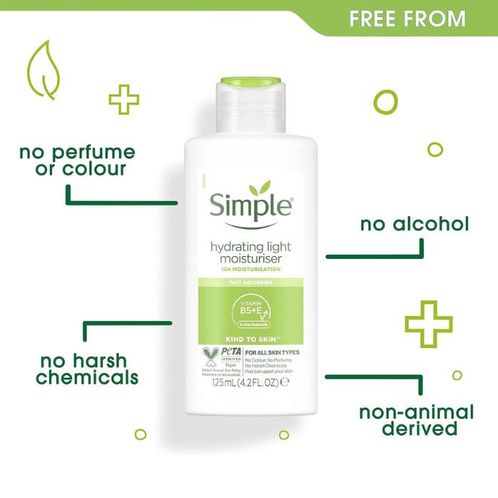 Simple Kind to Skin Hydrating Light Facial Moisturizer Lightweight, 12-Hour Hydration for Sensitive Skin, 125ml