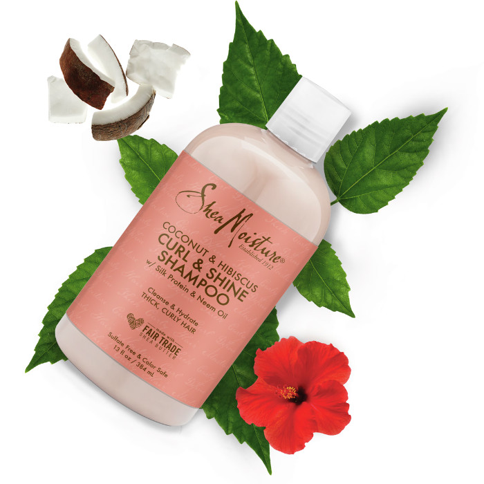 Shea Moisture Coconut and Hibiscus Curl & Shine Shampoo, Sulphate-Free Cleanser for Curly and Thick Hair - 384ml