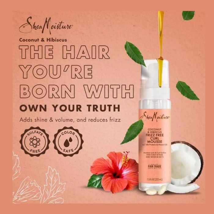 Shea Moisture Coconut and Hibiscus Frizz Curl Mousse, Lightweight Anti-Frizz Formula, 222ml