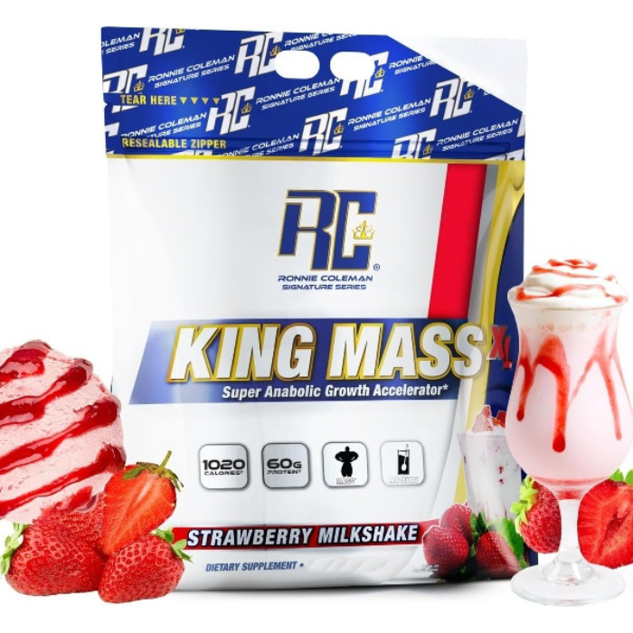 Ronnie Coleman King Mass XL, Strawberry Milkshake Weight Gainer with Protein, Carbs and Creatine - 15lb