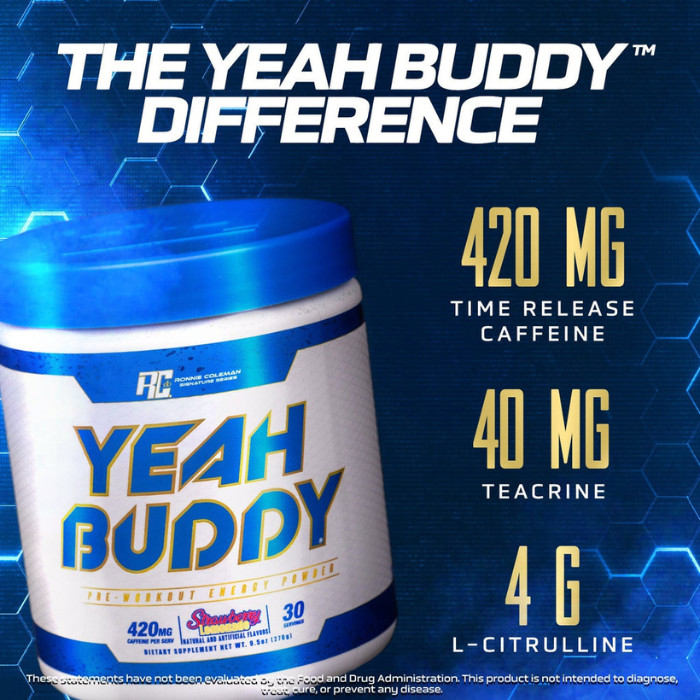 Ronnie Coleman Yeah Buddy Pre-Workout Sour Berry, Extreme Energy, Focus and Endurance Support - 30 Servings