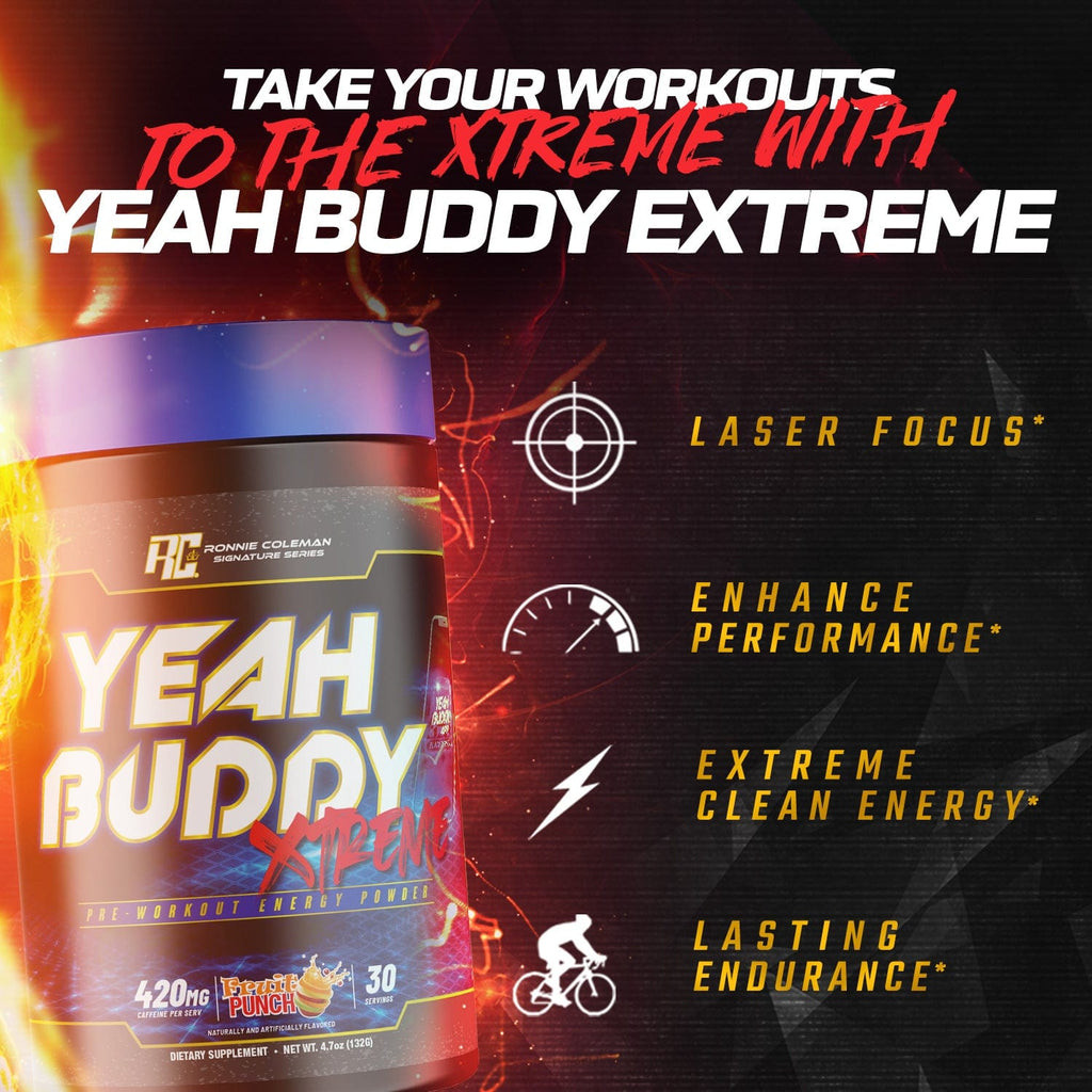 Ronnie Coleman Yeah Buddy Xtreme Pre-Workout Fruit Punch, High Energy Pump Formula, 30 Servings