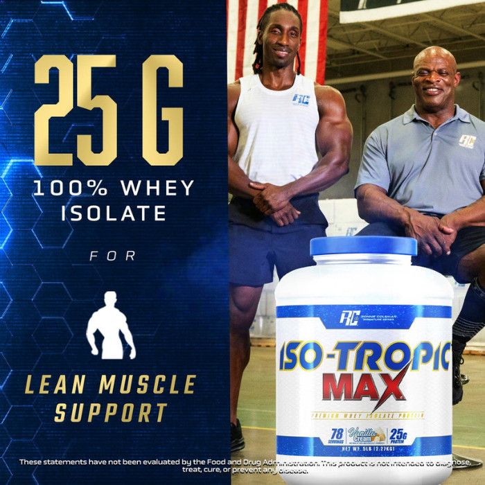 Ronnie Coleman Iso-Tropic Max Protein Vanilla Ice Cream, Whey Isolate for Muscle Growth and Recovery - 5lb