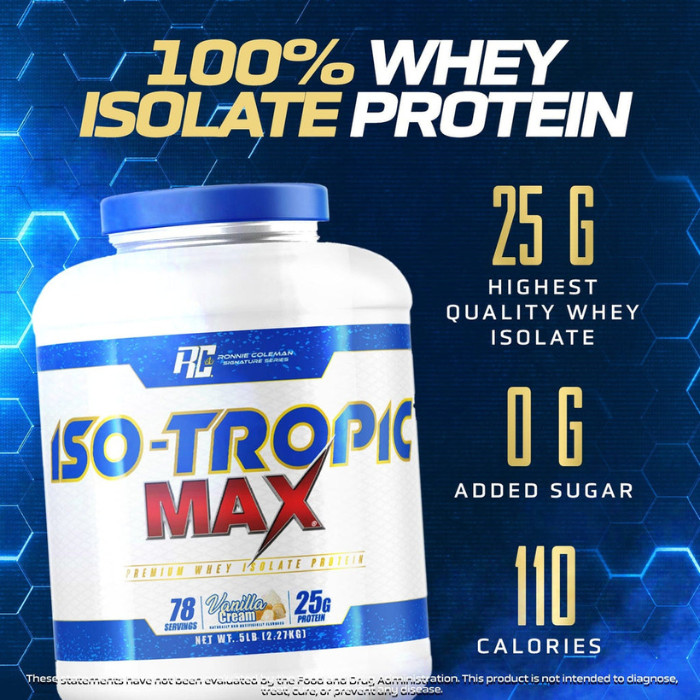 Ronnie Coleman Iso-Tropic Max Protein Vanilla Ice Cream, Whey Isolate for Muscle Growth and Recovery - 5lb