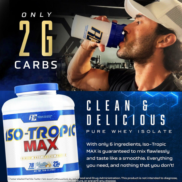 Ronnie Coleman Iso-Tropic Max Protein Vanilla Ice Cream, Whey Isolate for Muscle Growth and Recovery - 5lb