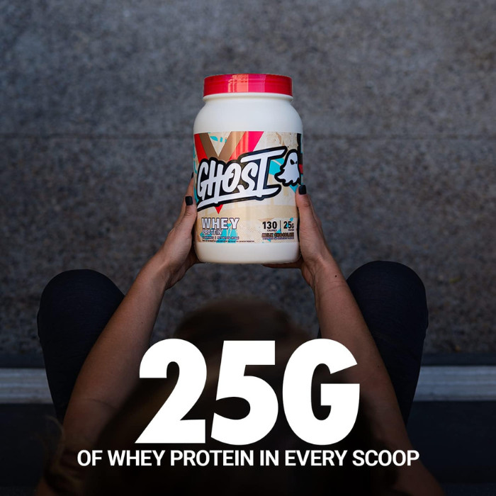 Ghost Whey Protein Powder, Milk Chocolate, 25g Whey Blend + Enzymes - 26 Servings (2lb)
