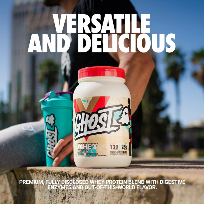 Ghost Whey Protein Powder, Milk Chocolate, 25g Whey Blend + Enzymes - 26 Servings (2lb)