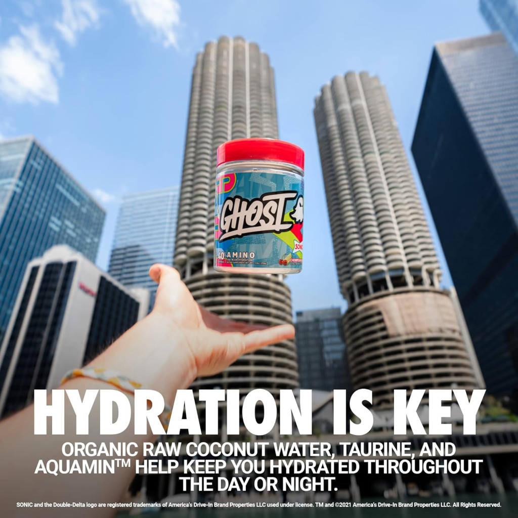 Ghost Amino EAA BCAA Blue Raspberry, 40 Servings Muscle Recovery and Hydration Supplement, 404g