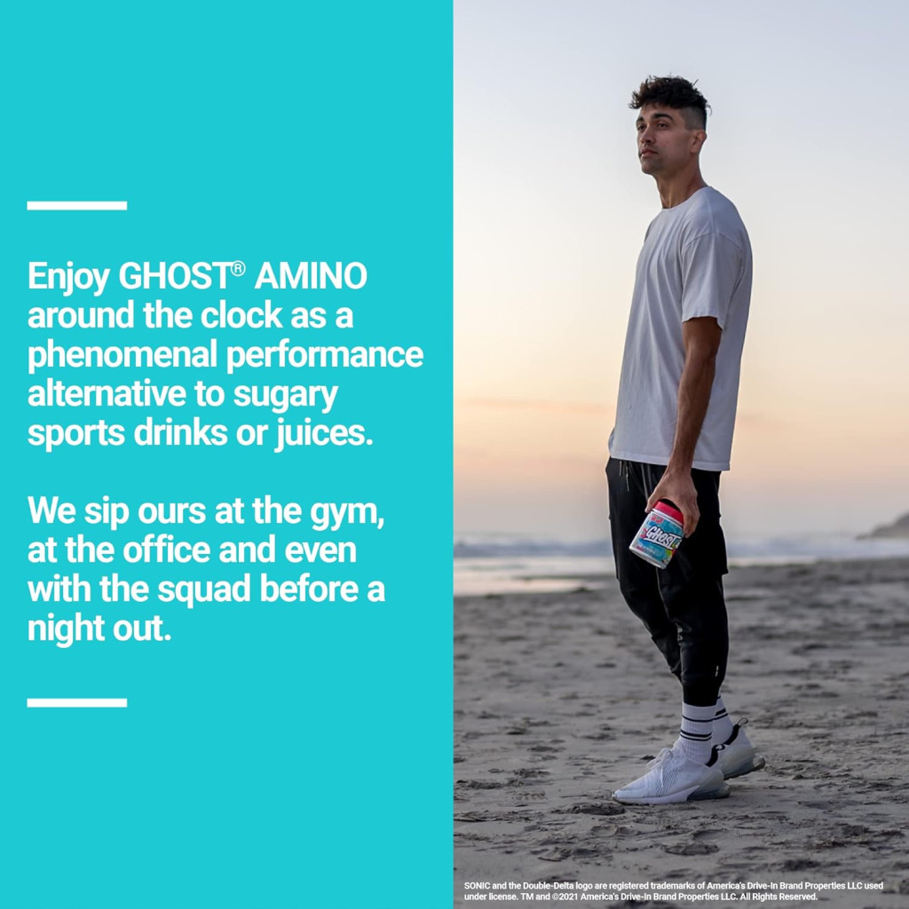 Ghost Amino EAA BCAA Blue Raspberry, 40 Servings Muscle Recovery and Hydration Supplement, 404g