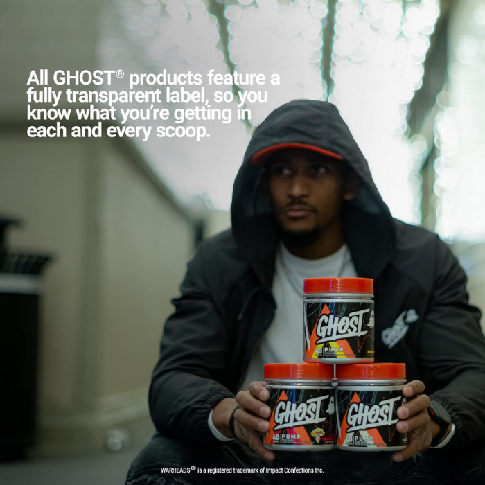 Ghost Pump Pre-Workout, Warheads Sour Watermelon Nitric Oxide Booster Supplement - 40 Servings