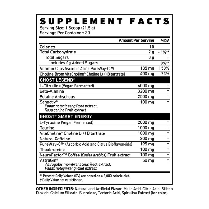 Ghost Legend Pre-Workout Blue Raspberry, Energy, Focus, Pumps, Vegan Friendly Formula - 30 Servings