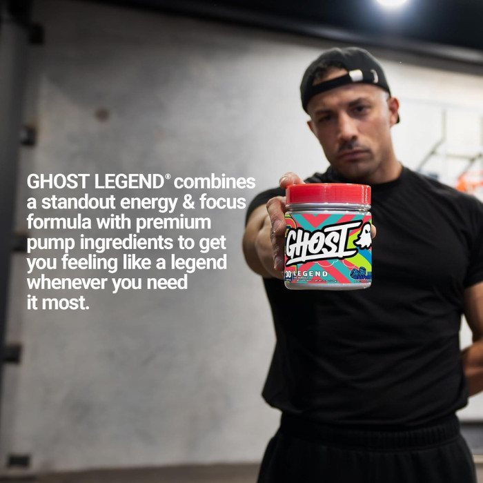 Ghost Legend Pre-Workout Blue Raspberry, Energy, Focus, Pumps, Vegan Friendly Formula - 30 Servings