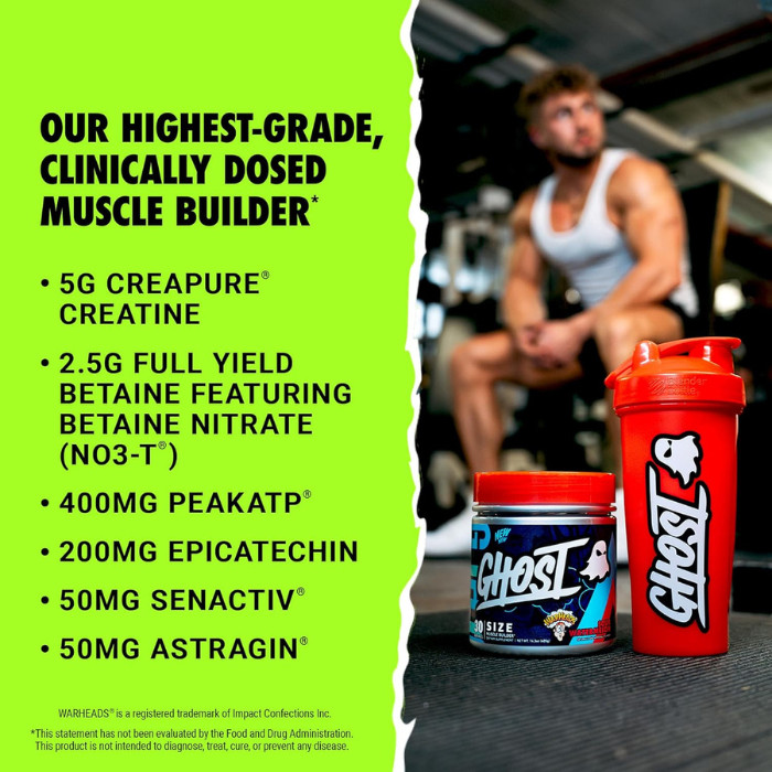 Ghost Size Warheads Sour Watermelon Muscle Builder, Creatine and Betaine - 30 Servings