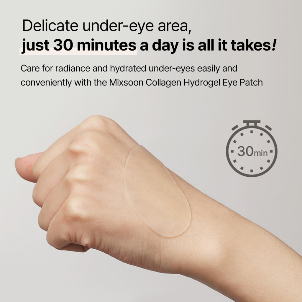 Mixsoon Collagen Hydrogel Eye Patch 84g, Hydrating, Firming, and Wrinkle-Care Patches with Peptides, 30 Pairs