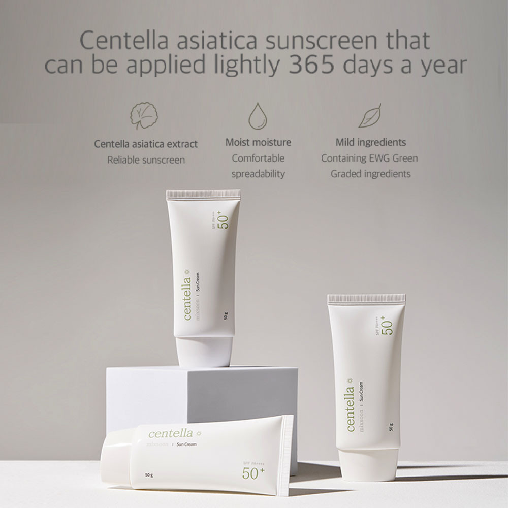 Mixsoon Centella (SPF 50+) Daily Sunscreen with Asiatica for UV Protection and Hydration, 50g