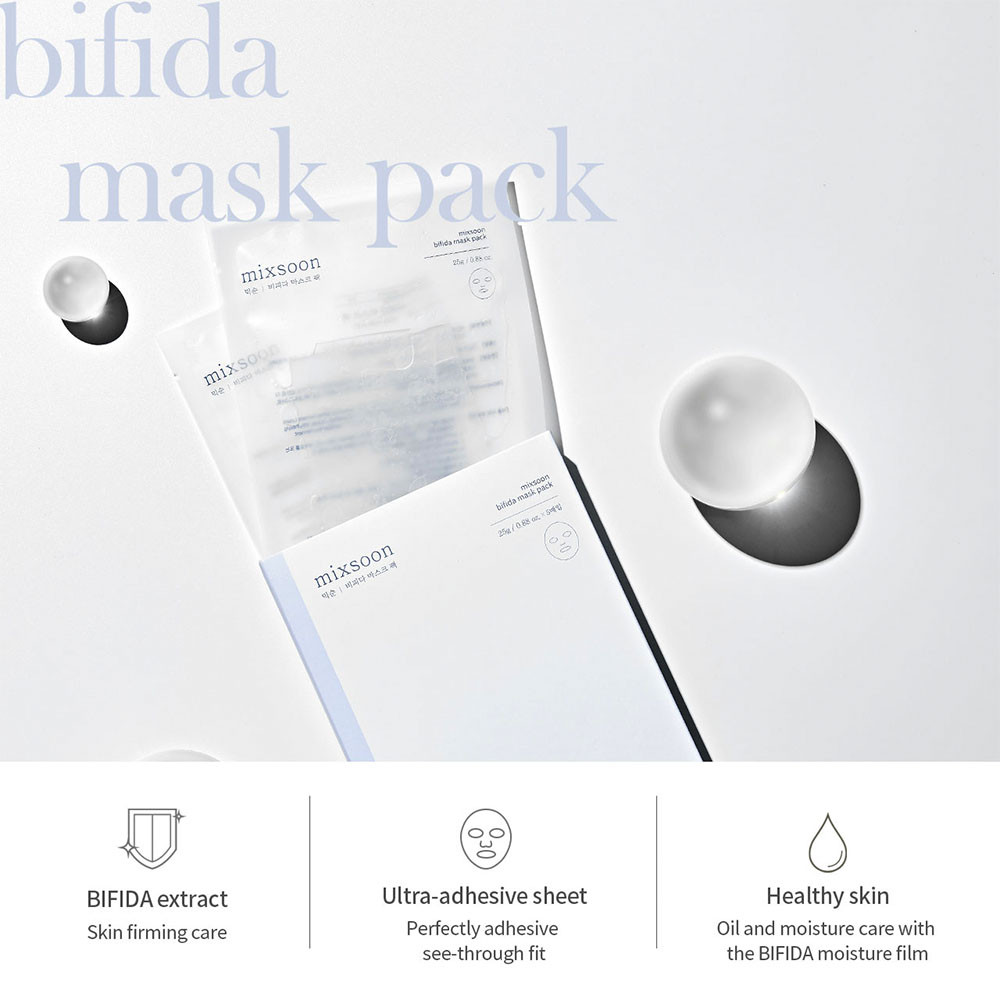 Mixsoon Bifida Mask Pack 25g, Probiotic Sheet with Lactobacillus for Hydration and Skin Balance, 5 pcs