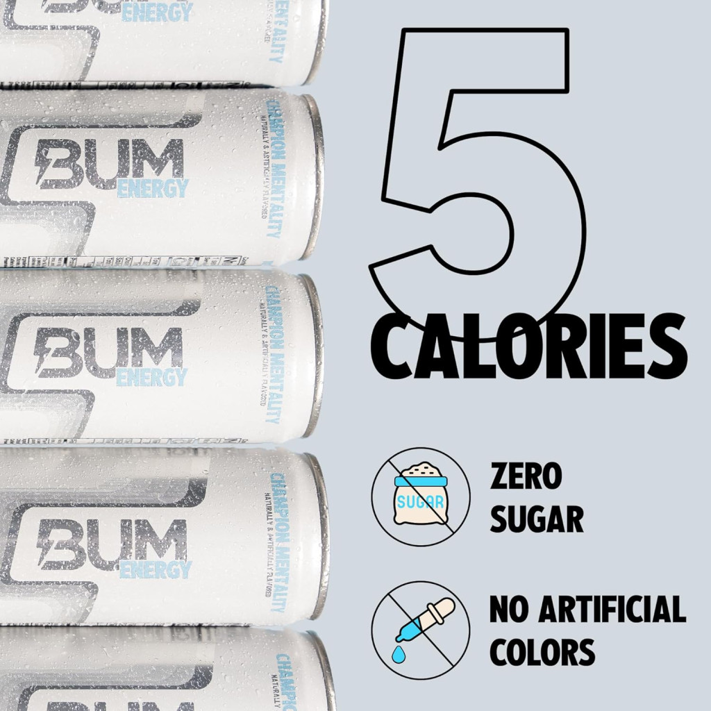 Bum Energy Drink Champion Mentality, Clean Energy, Focus and Cognizin, Zero Sugar, 355ml