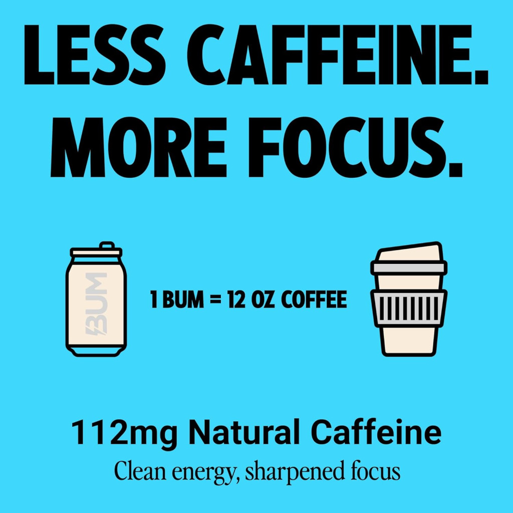 Bum Energy Drink Champion Mentality, Clean Energy, Focus and Cognizin, Zero Sugar, 355ml