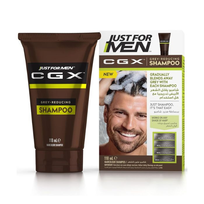 Just for Men Control GX Grey-Reducing Hair Color Shampoo, Gradually Blend for Natural Look, 118ml