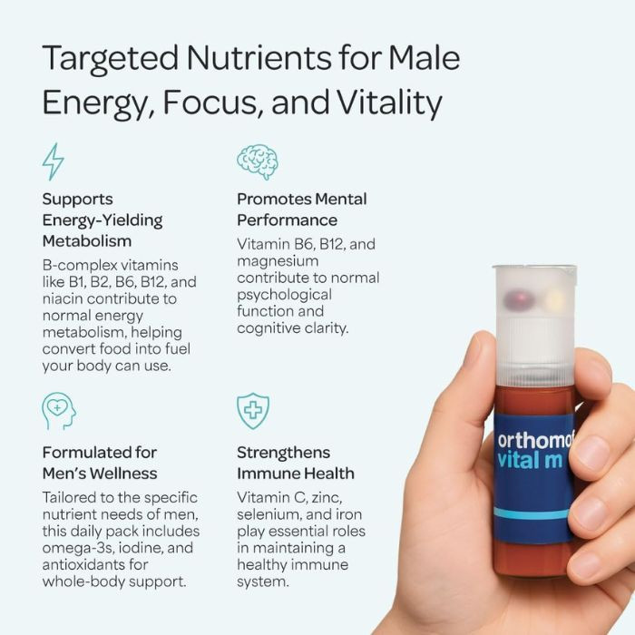 Orthomol Vital M Men Supplement Vial & Capsules, Energy, Stress and Fatigue Support Formula, 30s
