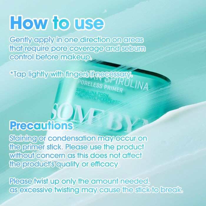 Some By Mi PDRN Spirulina Poreless Primer Stick, Matte Finish, Pore Blurring and Sebum Control, 10g