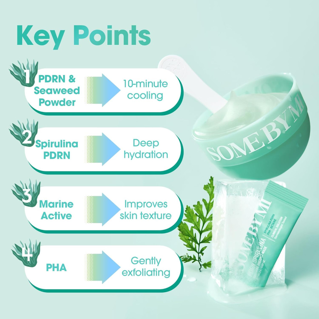 Some By Mi PDRN Spirulina Soothing Mask 1g, Cooling Sherbet Wash-Off Mask for Calm, Hydrated Skin, 10 Sticks