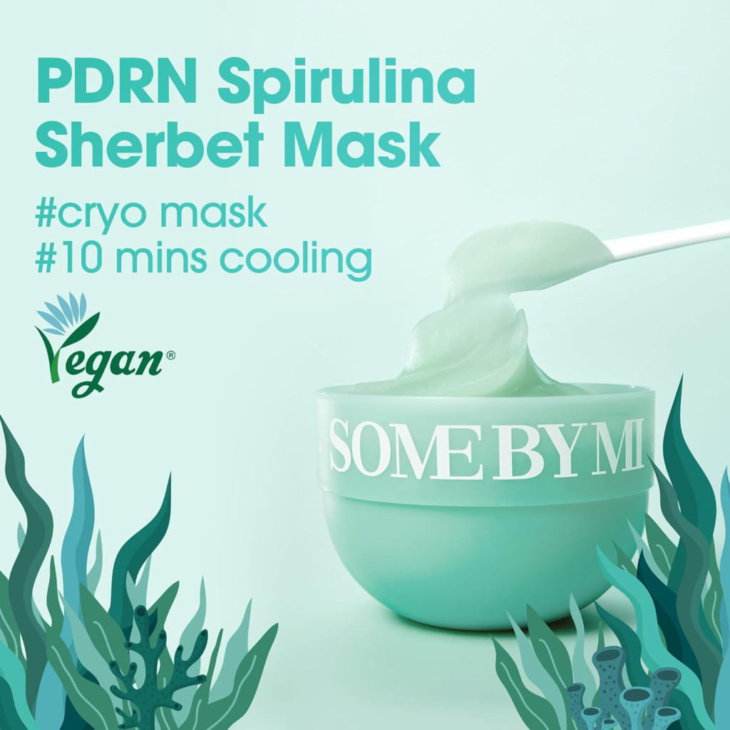 Some By Mi PDRN Spirulina Soothing Mask 1g, Cooling Sherbet Wash-Off Mask for Calm, Hydrated Skin, 10 Sticks