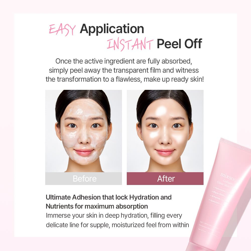 Mixsoon Collagen Glass Skin Peel-Off Mask for Hydration, Elasticity and Radiant Glow, 80ml