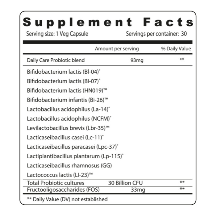 Sunshine Nutrition Daily Care Probiotic 30 Billion, Digestive and Gut Health Support, 30 V-Capsules