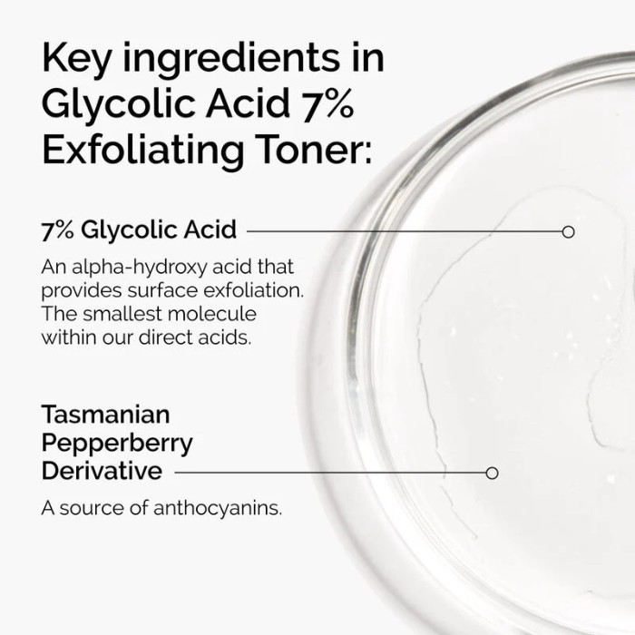 The Ordinary Glycolic Acid 7% Exfoliating Toner, Smooth Skin, Brighten and Even Tone - 100ml