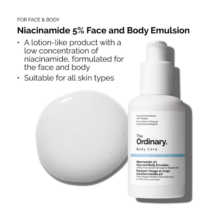 The Ordinary Niacinamide 5% Face and Body Emulsion, Lightweight Hydrating Formula - 100ml