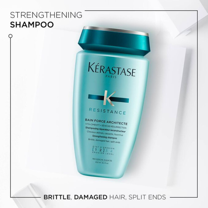 Kerastase Resistance Bain Force Architecte, Repairing Shampoo for Damaged, Weak and Brittle Hair - 250ml
