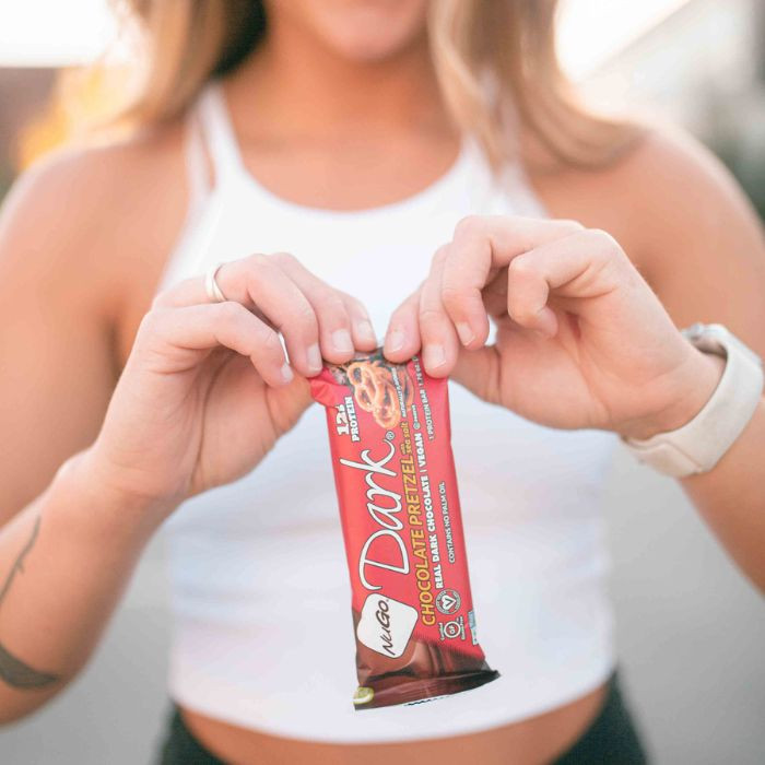 NuGo Dark Chocolate Pretzel Bar 50g, 12g Protein, Gluten Free, No Palm Oil, Pack of 12 pcs