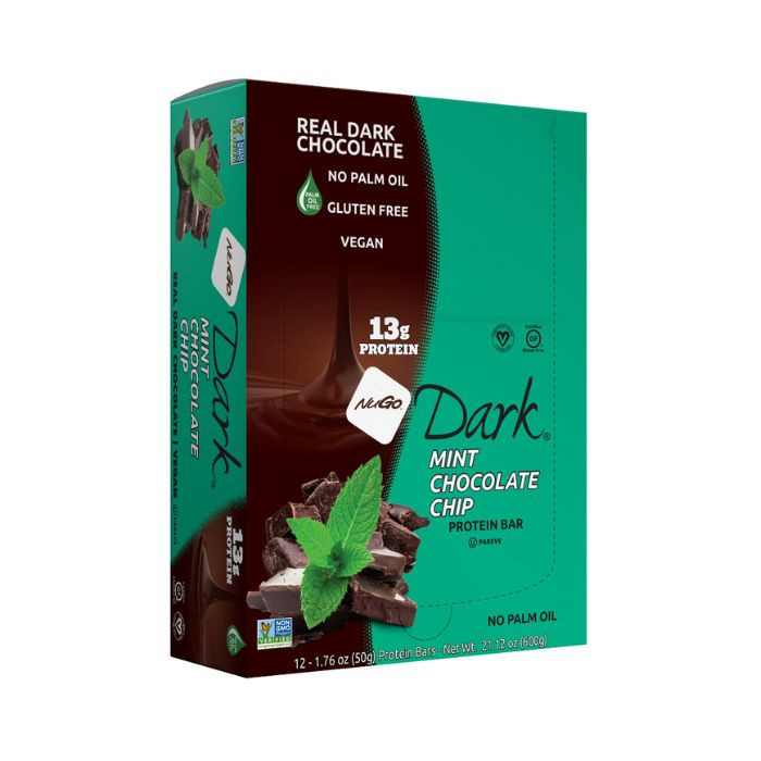 NuGo Dark Mint Chocolate Chip Bar 50g, 13g Protein, Gluten Free, Non-GMO, Pack of 12 pcs