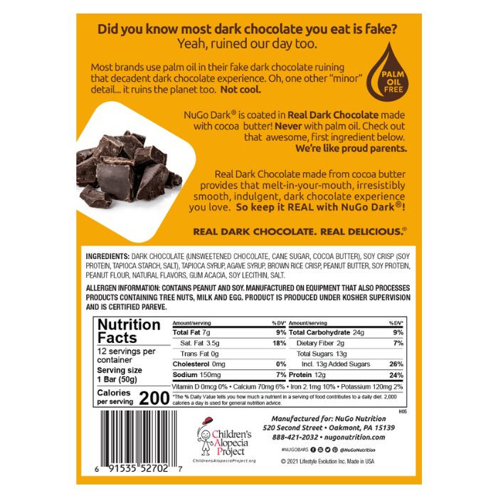 NuGo Dark Peanut Butter Cup Protein Bar 50g, 12g Vegan Protein, Gluten Free, Non-GMO, Pack of 12 pcs